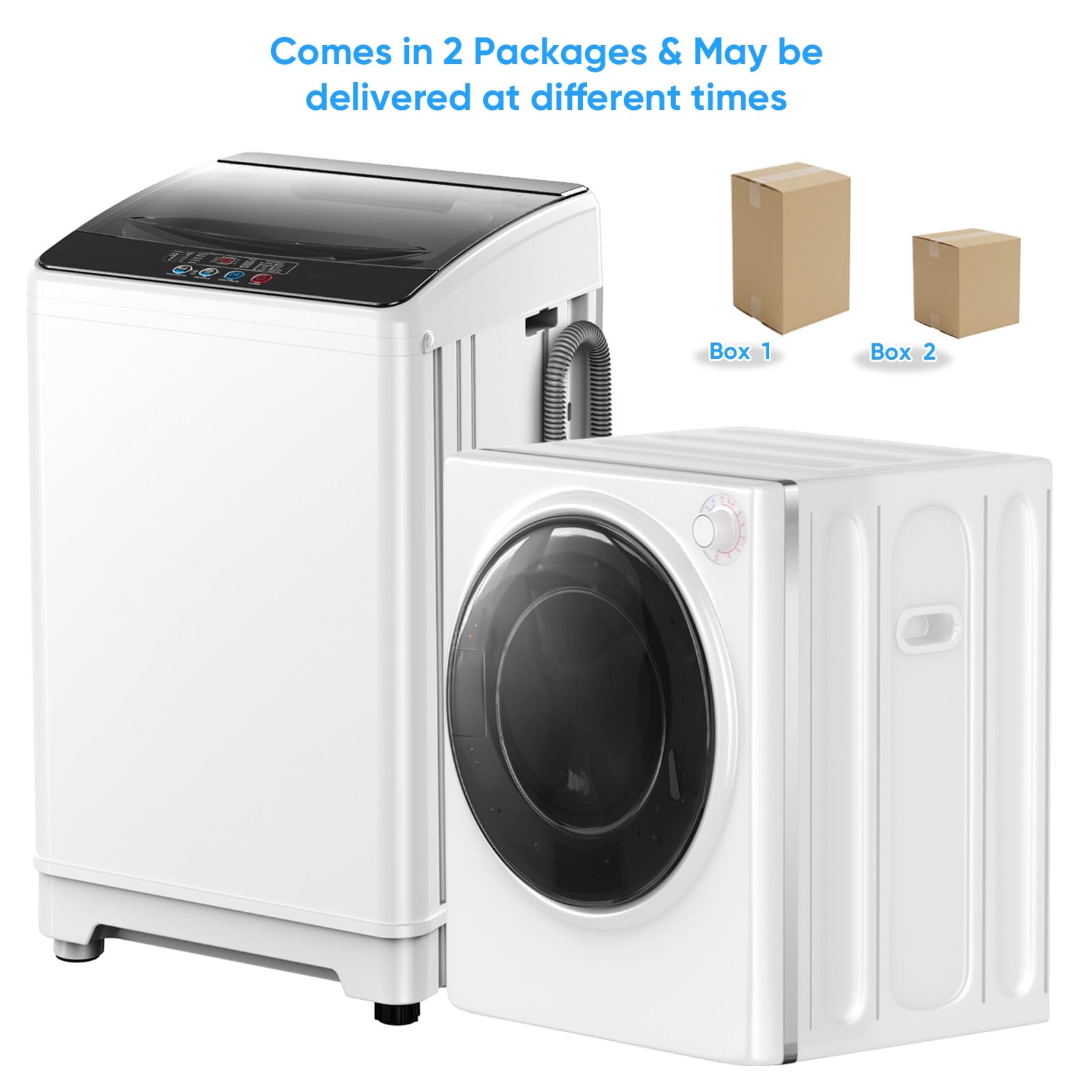 TABU Washer and Dryer Set, 19LBS Fully Automatic Washing Machine & 10LBS Clothes Dryer (White&White)