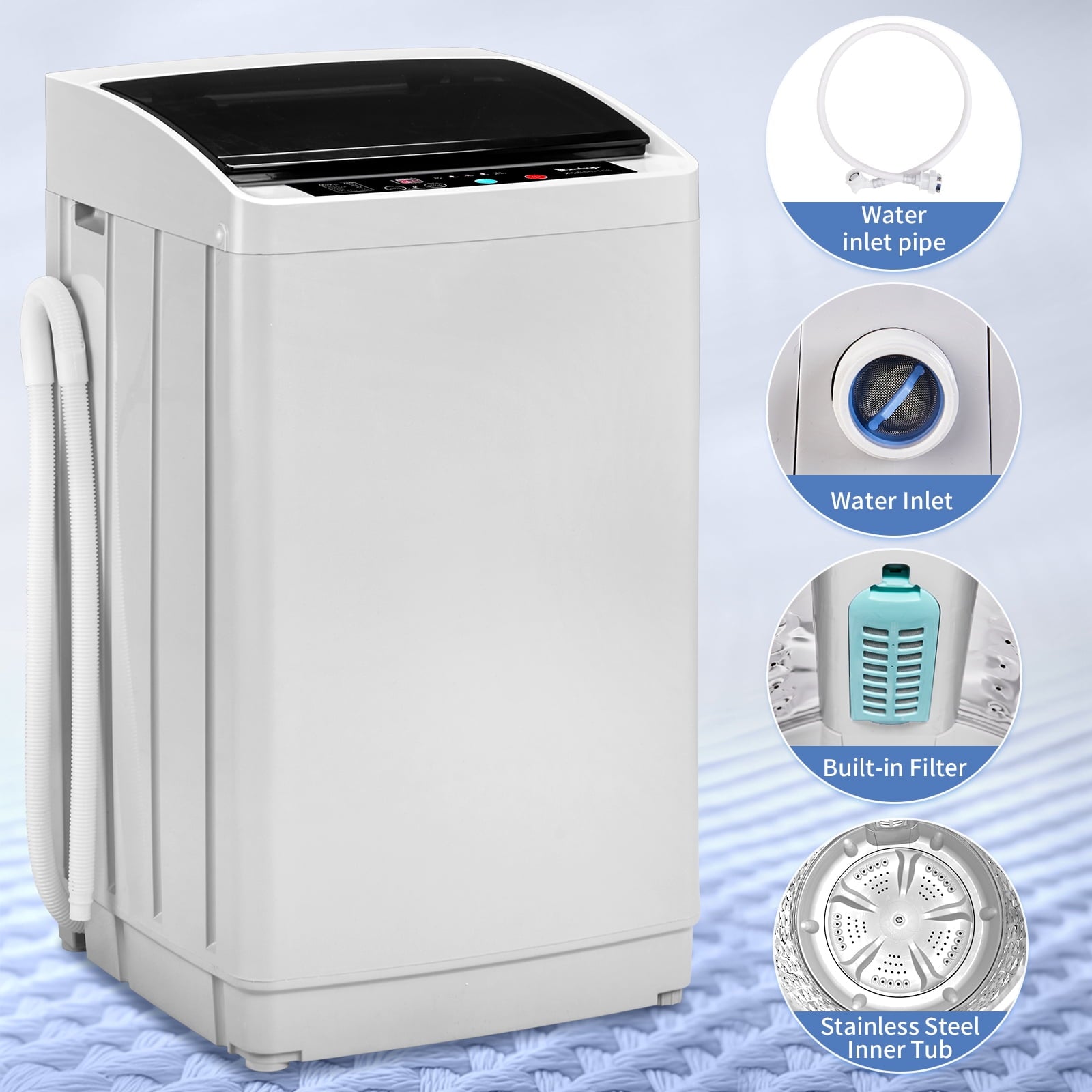 Ktaxon 17.8LBS Full Automatic Washing Machine and 3.5CuFt Portable Clothes Dryer Set, Compact Laundry Washer and Dryer Combo Set with Stainless Steel Inner Tub, for Apartment, Dorms, Home