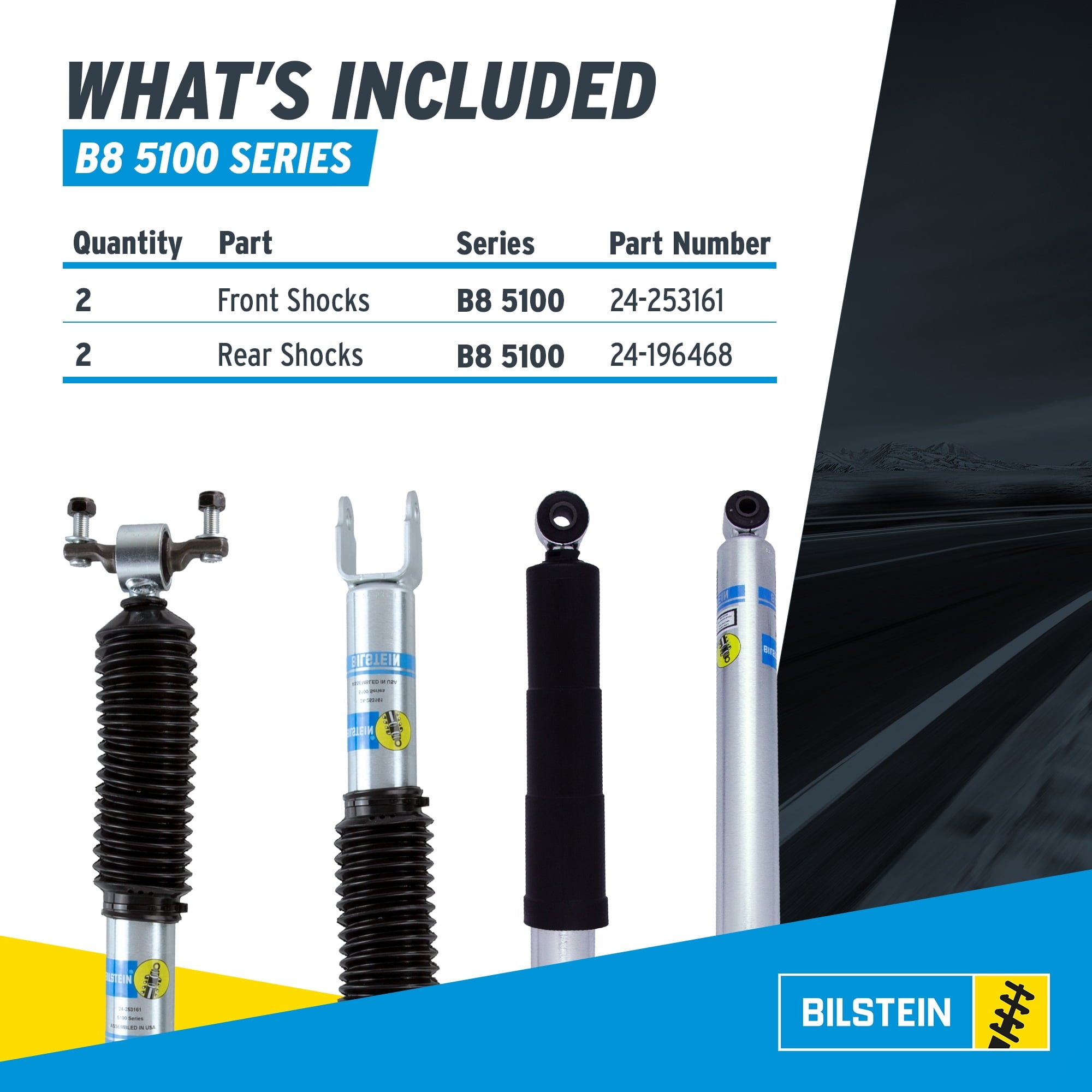 Bilstein Set of Front and Rear B8 5100 Series Shocks Compatible with 2011-2025 Silverado / Sierra 2500 / 3500 HD with 1.5 Front & 0-1 Rear Lift