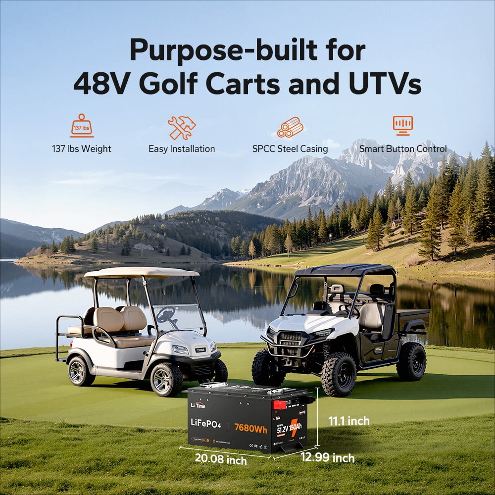 LiTime 48V 150Ah Lithium Golf Cart Battery, 15000+ Cycles Life Battery, Perfect for Golf Carts, Trolling Motors