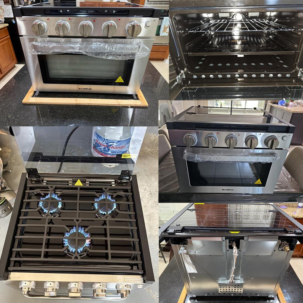 CAMPLUX Classic 17 In RV Propane Gas Range Oven with 3 Burners Cooktop, Stove Oven Combo, Stainless Steel