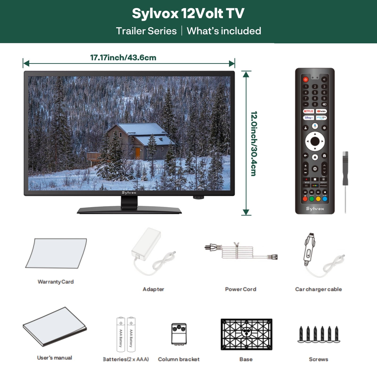 SYLVOX 27 Smart RV TV with Wall Mount, 12 Volt TV with Built-in DVD Player, 1080P Google OS ATSC NTSC WiFi Bluetooth HDMI USB, AC/DC Powered, for RV Camper Van (Trailer Series)