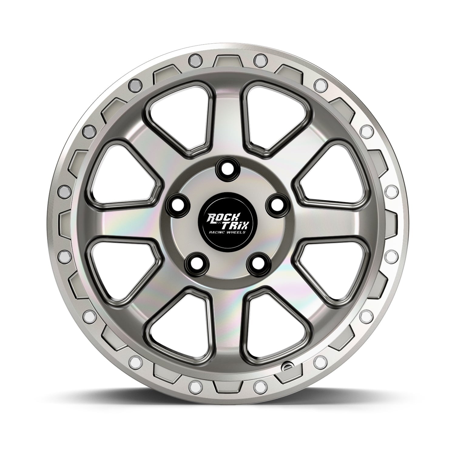 RockTrix RT116 17 inch Wheel Compatible with Jeep Wrangler JK JL 17x9 5x5 Wheels (-12mm Offset, 4.5in Backspace) 5x5 PCD, 71.5mm Bore, Gunmetal Gray Wheels, Also fits Gladiator JT Rims