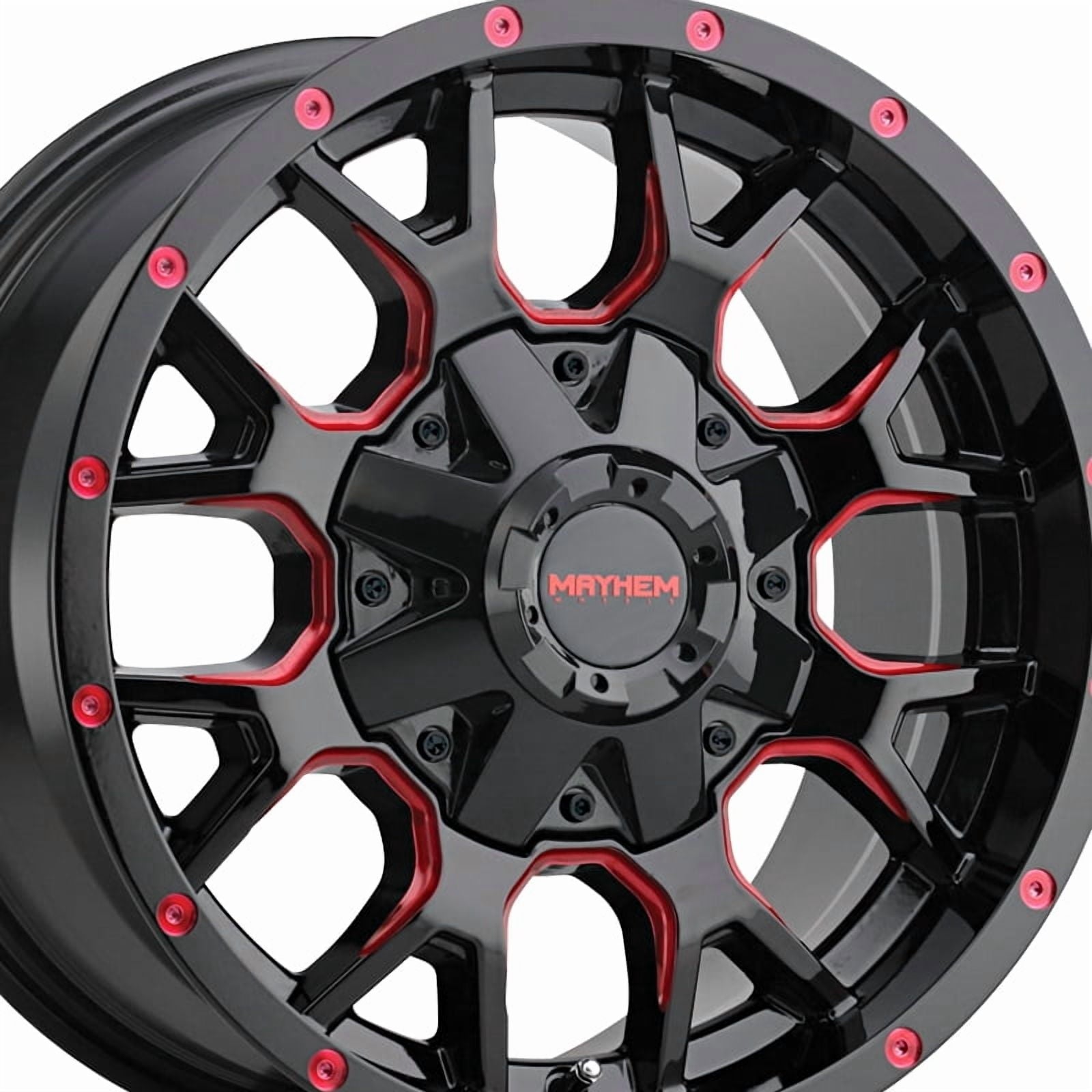 MAYHEM WARRIOR-8015 17X9 5X127/5X139.7 18ET 87CB BLACK W/PRISM RED