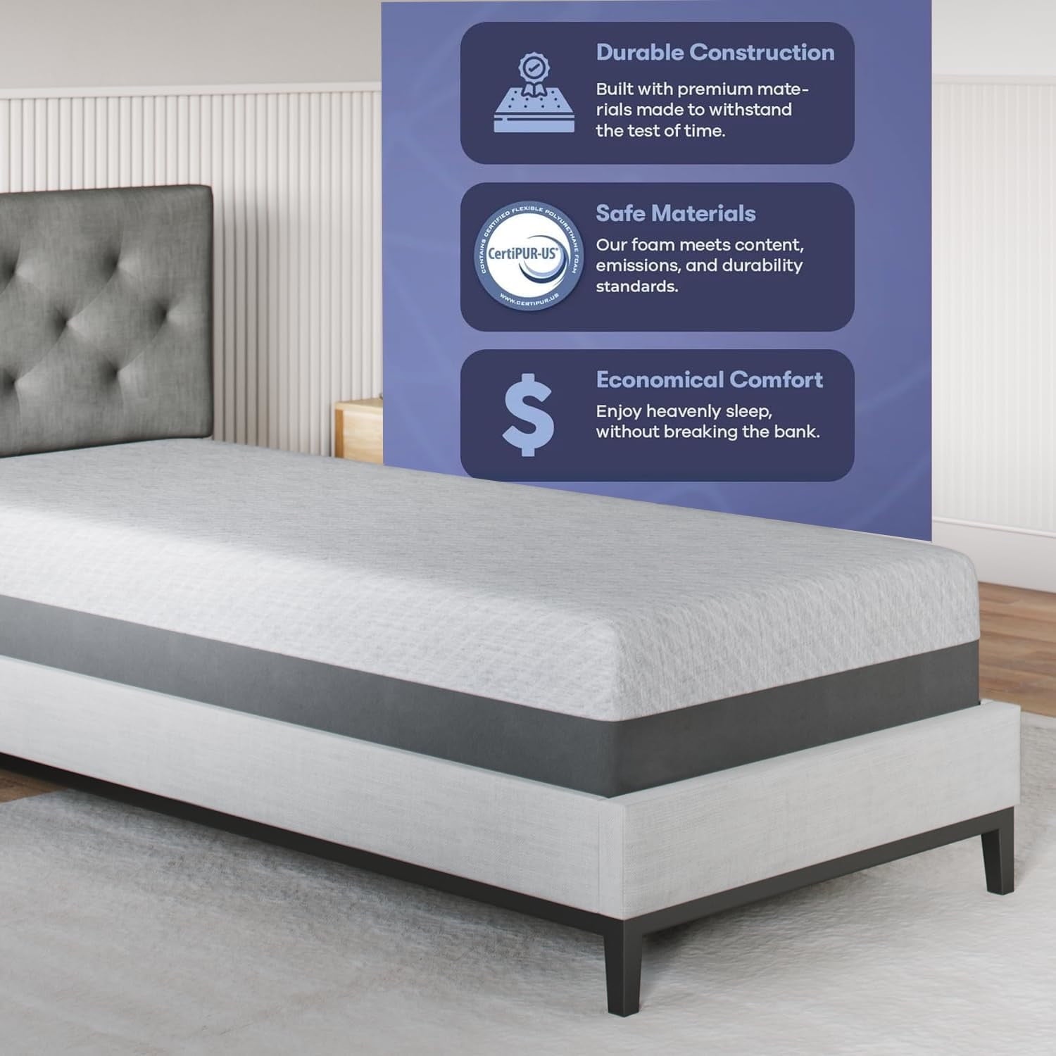Celestial Sleep Gel Memory Foam Mattress in a Box, Made in The USA, CertiPUR-US, Oeko-Tex, and Fiberglass-Free Certified Bed, 12 inch Medium Soft - Split King