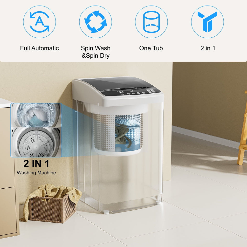 TABU Washer and Dryer Set, 19LBS Fully Automatic Washing Machine & 10LBS Clothes Dryer (White&White)