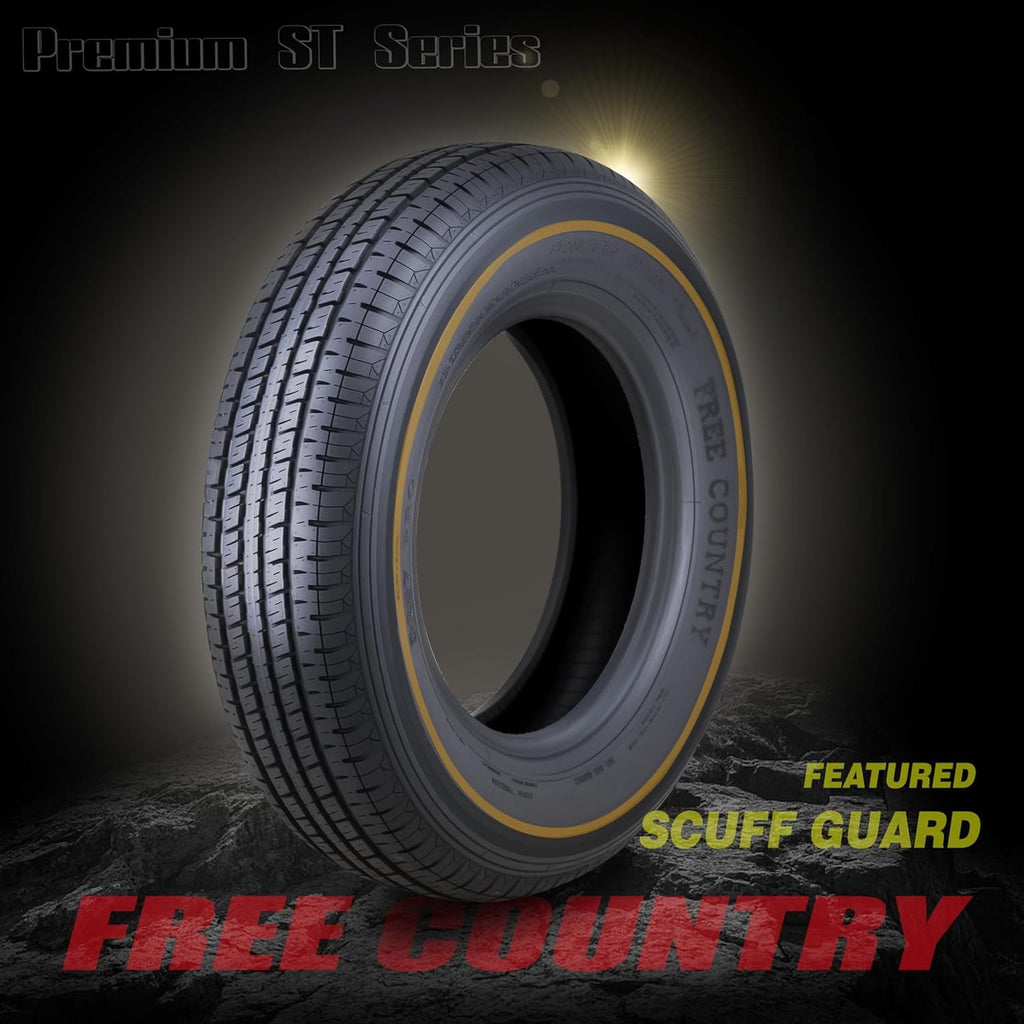 Free Country ST 205/75R15 8 Ply /Load Range D w/Scuff Guard Trailer Tires, Set of 4