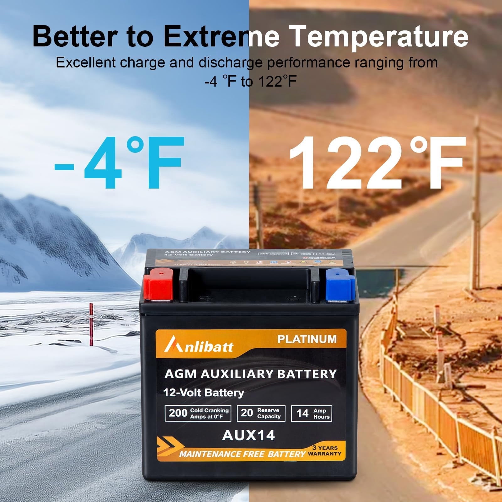 Anlibatt Platinum AGM Group 49 Battery, 12 Volt Rechargeable Automotive Batteries for Car, H8 900CCA 95Ah 160RC