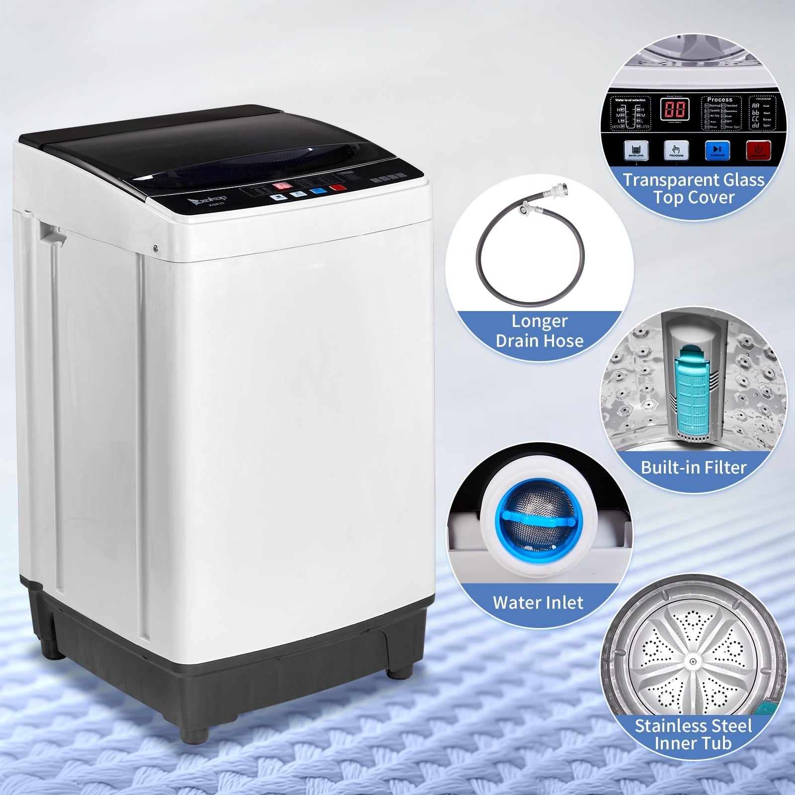 Ktaxon 17.8LBS Full Automatic Washing Machine and 3.5CuFt Portable Clothes Dryer Set, Compact Laundry Washer and Dryer Combo Set with Stainless Steel Inner Tub, for Apartment, Dorms, Home
