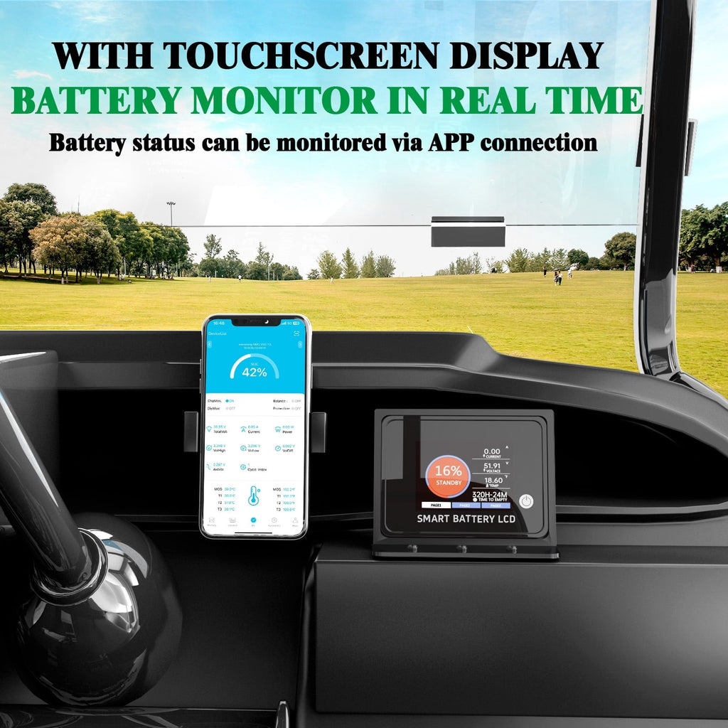 36V 100Ah Lithium Golf Cart Battery, with Touch Monitor & Mobile APP, 200A BMS, 3840Wh Energy, Perfect for Golf Carts, Solar