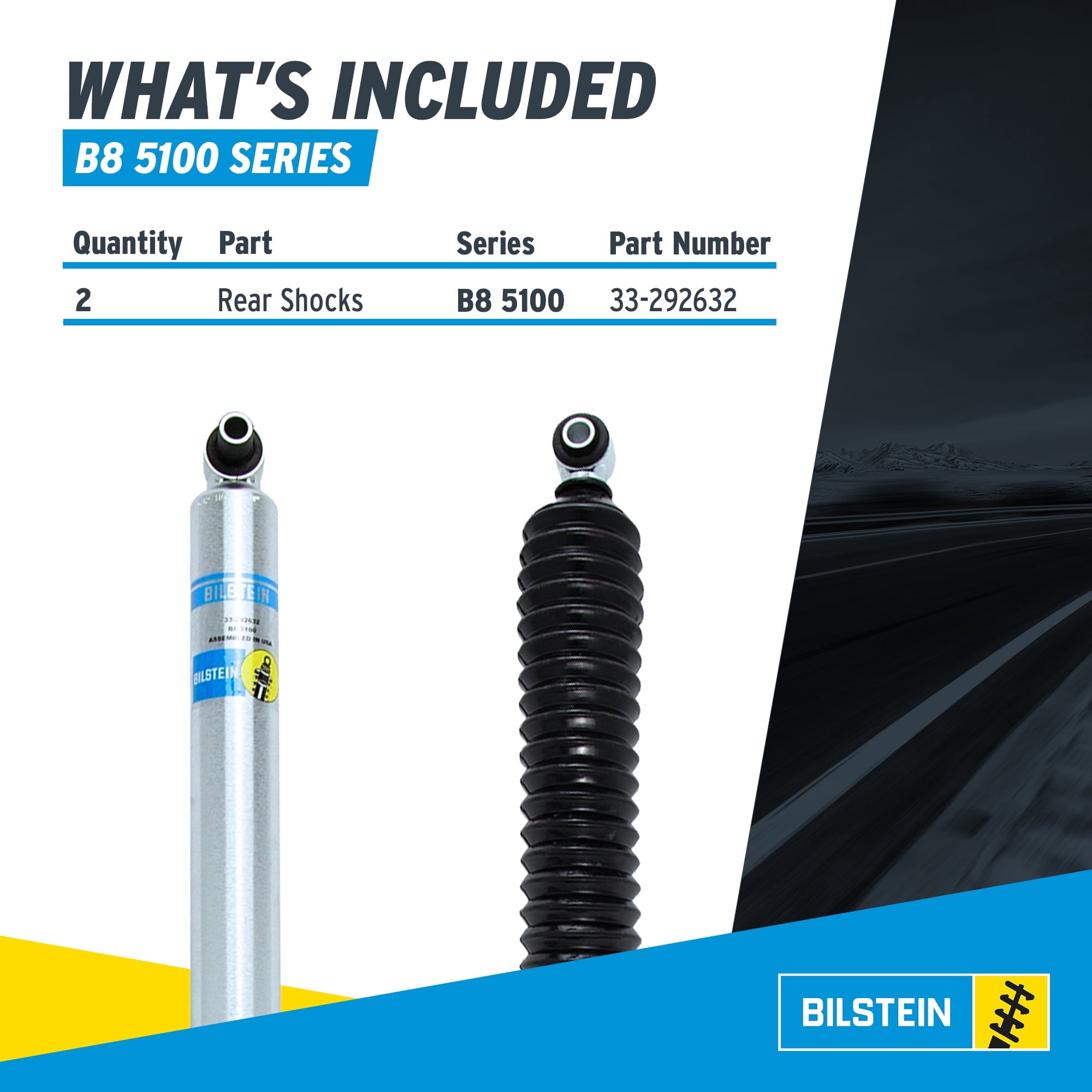 Bilstein Set of Front and Rear B8 5100 Series Shocks with Steering Stabilizer Compatible with 2020-2025 Wrangler with 2-3 Rear Lift