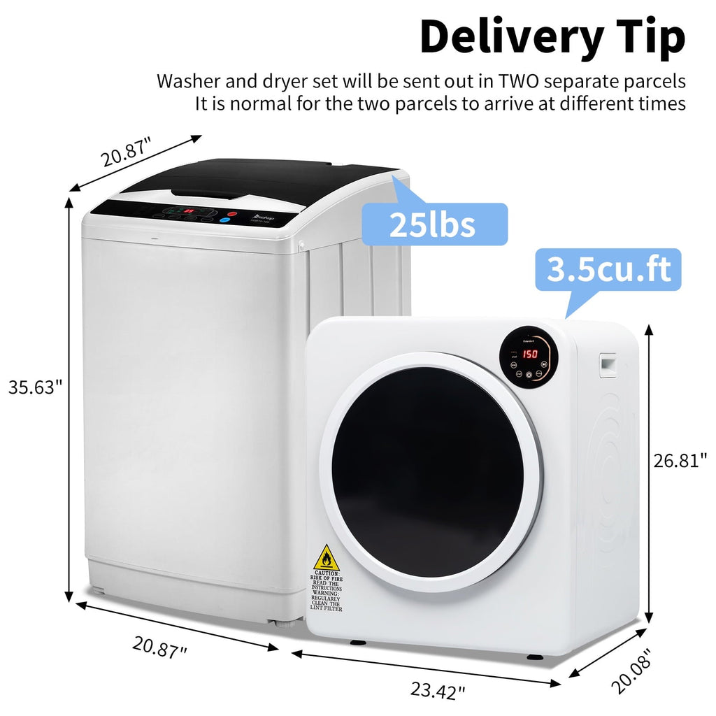 Ktaxon 17.8LBS Full Automatic Washing Machine and 3.5CuFt Portable Clothes Dryer Set, Compact Laundry Washer and Dryer Combo Set with Stainless Steel Inner Tub, for Apartment, Dorms, Home