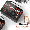 HumsiENK 12V 150Ah LiFePO4 Battery Group 31 Lithium Battery with Bluetooth Deep Cycle Battery 110A BMS, 15000+ Cycles for Solar, RV, Marine, Off-Grid, Travel Trailers – Lightweight
