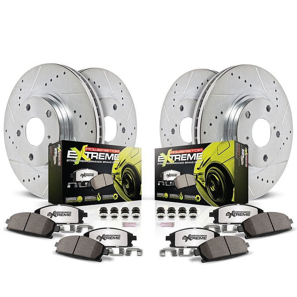 PowerStop Front and Rear Z26 Street Warrior Carbon-Fiber Ceramic Brake Pad and Drilled and Slotted Rotor Kit Fits: HONDA Select Models K8166-26