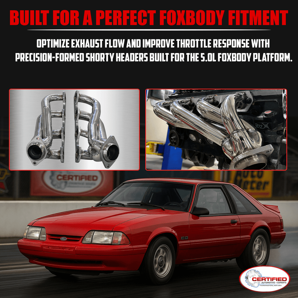 Polished 304 Stainless Steel Shorty Headers for 1979 1993 Ford Mustang 5.0L V8 Fox Body GT LX Upgraded Copper Gaskets Direct Bolt On Exhaust Manifold (Shorty Headers)