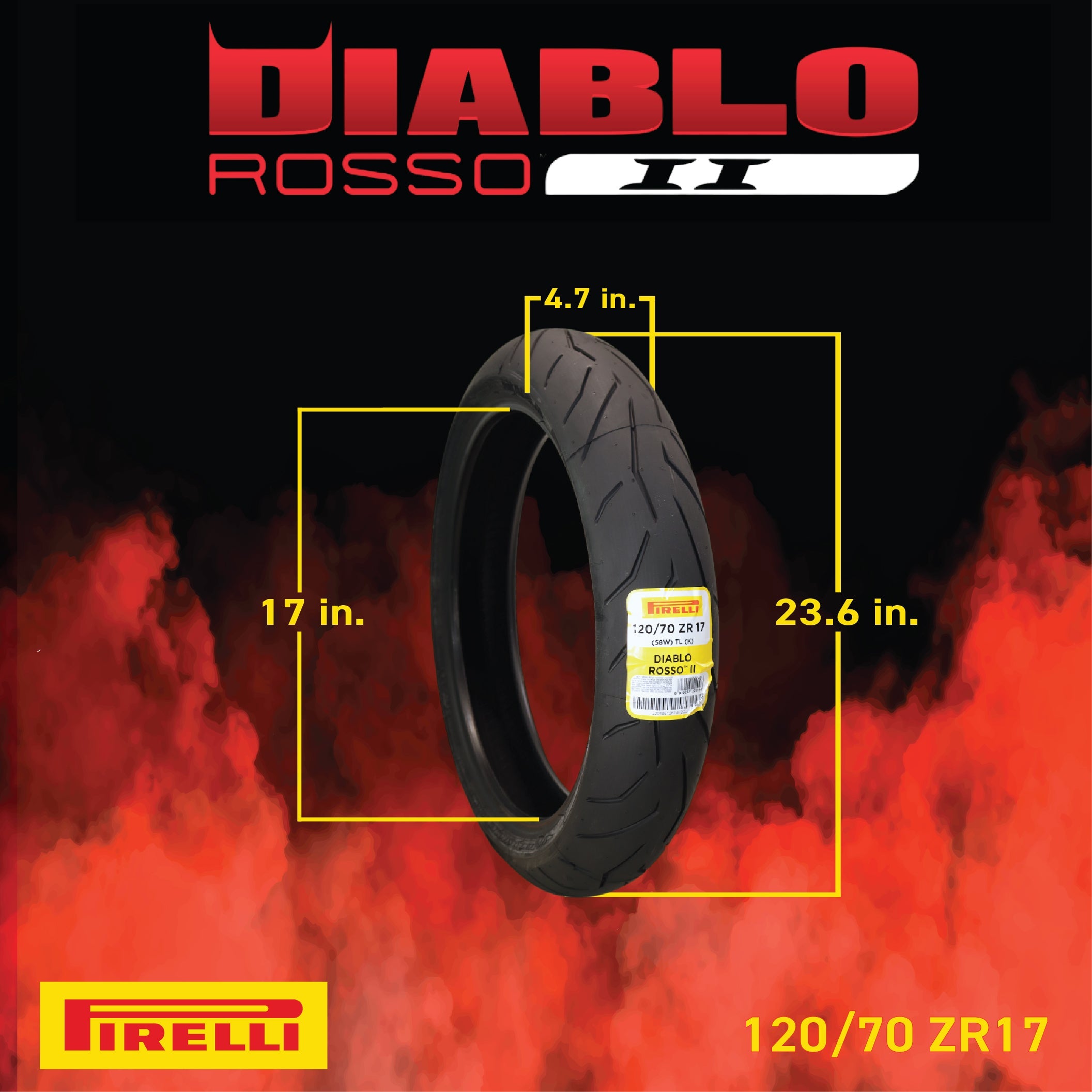 Pirelli Diablo Rosso II 120/70 ZR 17 M/C (58W) TL (K) Front & 170/60 ZR 17 M/C (72W) TL Rear Motorcycle Tires- Sport Performance for Road Use Tire Set with Keychain