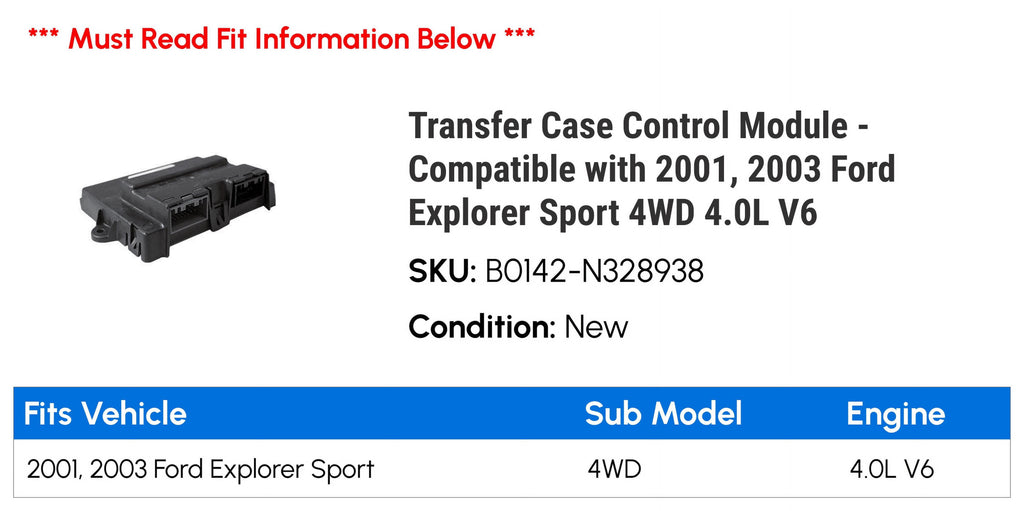 Transfer Case Control Module - Compatible with 2001, 2003 Ford Explorer Sport 4WD 4.0L V6