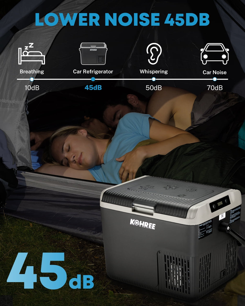 Kohree 53QT (50L) Portable Car Refrigerator Freezer 12V/24V DC Dual Zone Electric Cooler -7°F-50°F with Wheels & Handle for RV, Truck, Boat, Camping, Outdoor