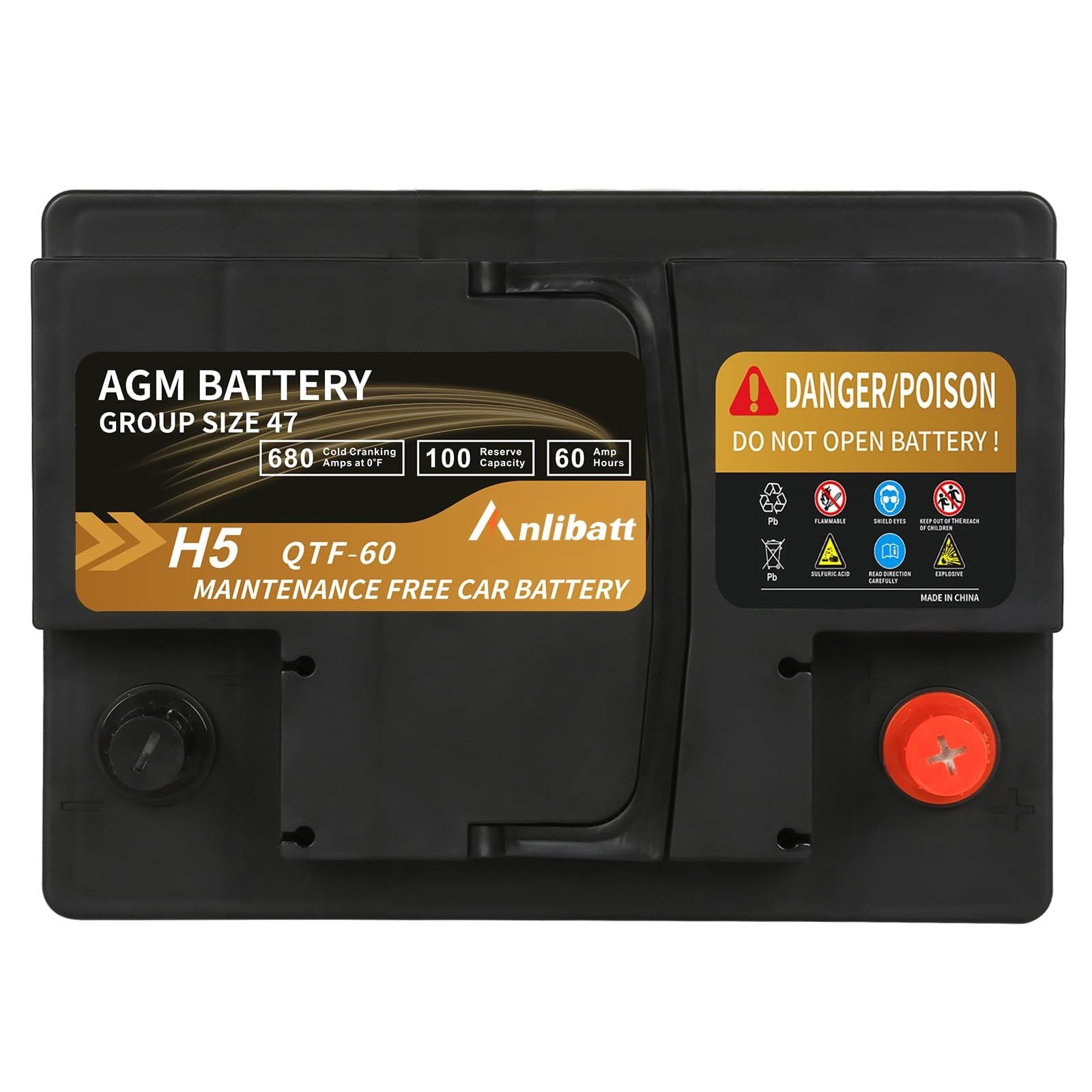 Anlibatt Platinum AGM Group 49 Battery, 12 Volt Rechargeable Automotive Batteries for Car, H8 900CCA 95Ah 160RC