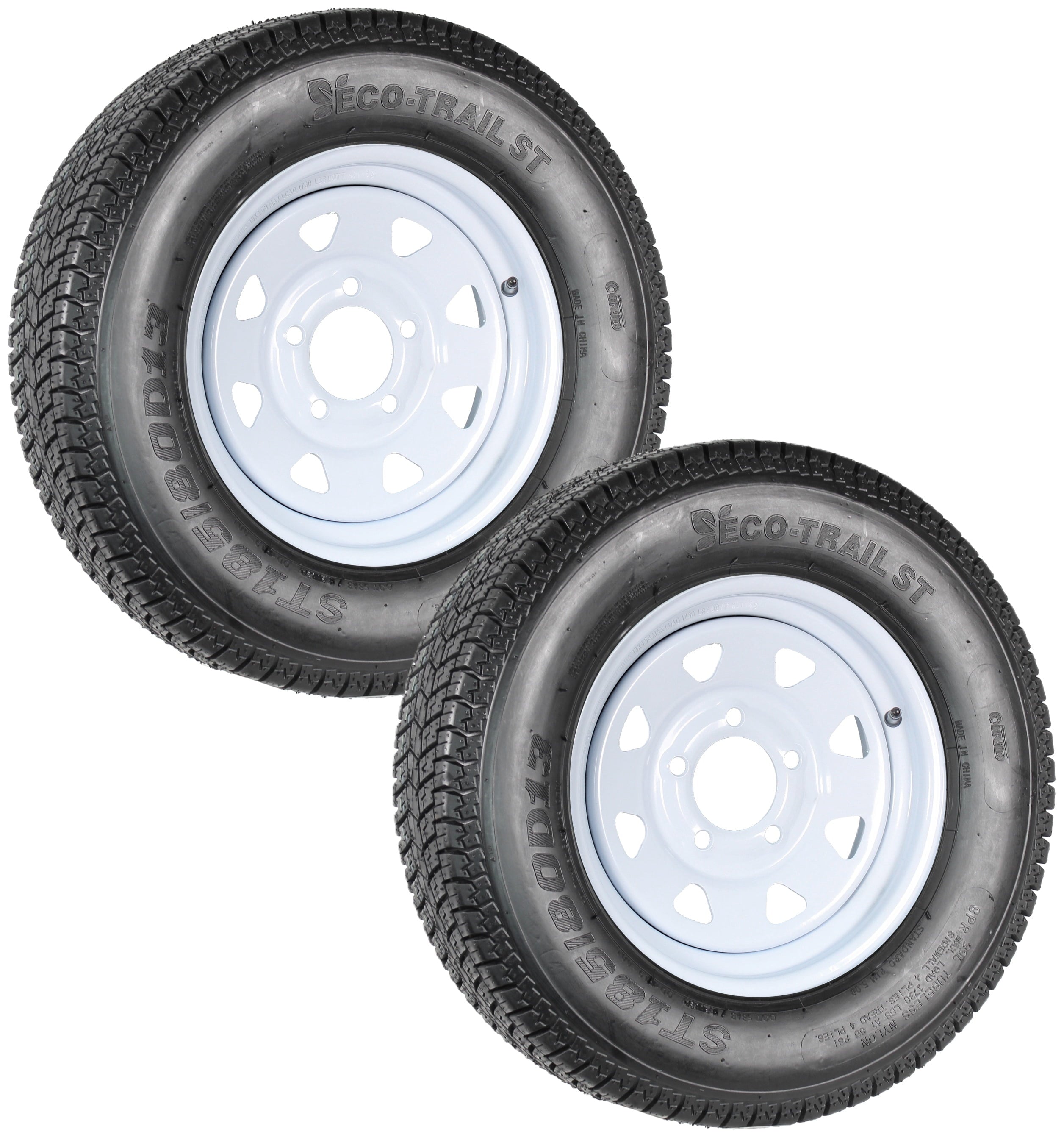 eCustomrim 2-Pack Trailer Tire Rim ST185/80D13 Load C 13 Inch 5 Lug White Wheel
