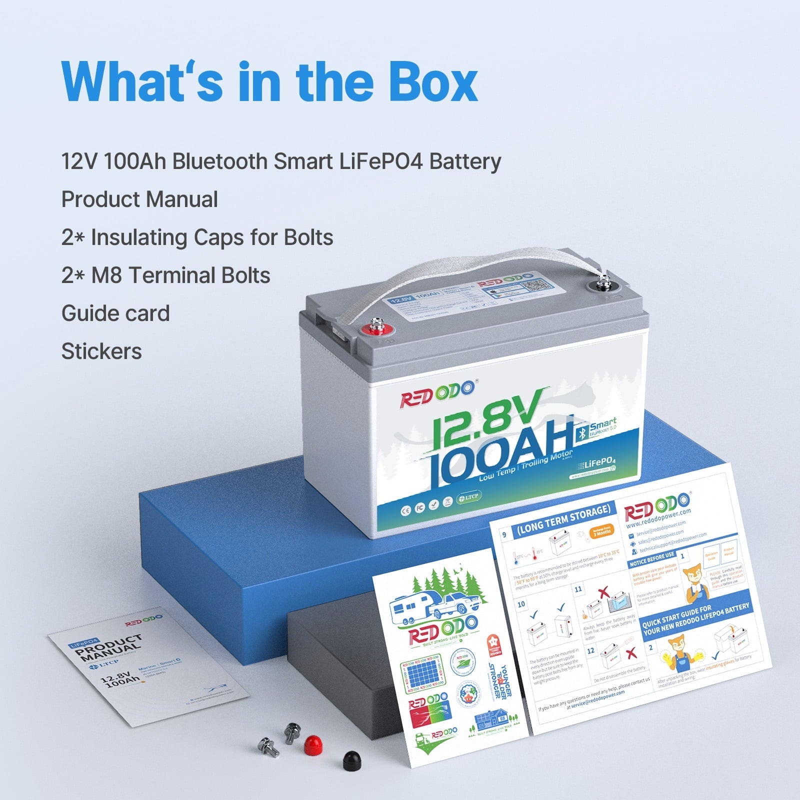 Redodo 12V 100Ah LiFePO4 Battery Bluetooth 100A BMS Remote Control Lithium Battery Low-Temp Protection for Trolling Motor RV